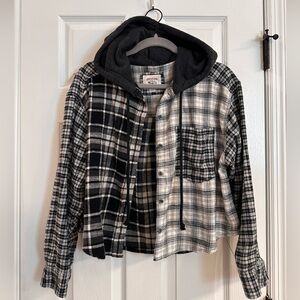 American Eagle Cropped Distressed Flannel with Hood